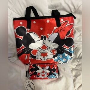 Disney Red and Black Mickey & Minnie Tote with Wallet